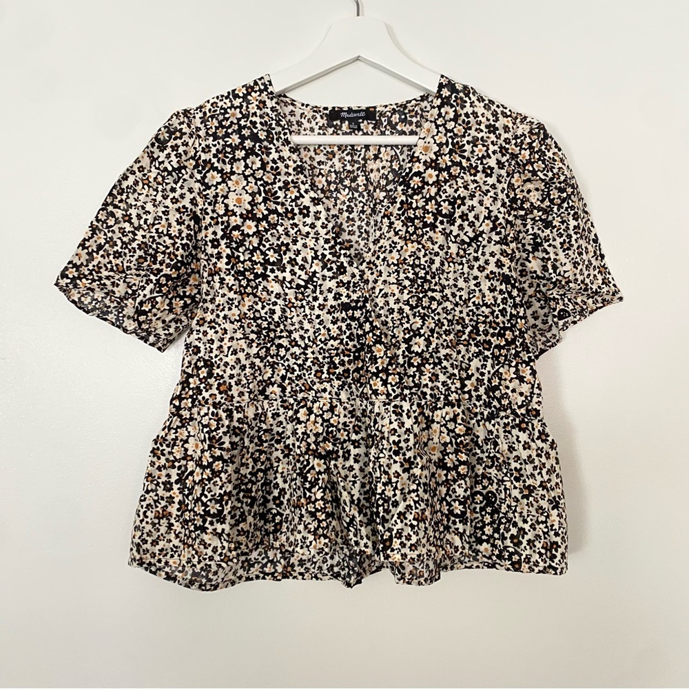 Madewell Crossover Floral Peplum Top Shirt In Daisy Groove Women's Size Small